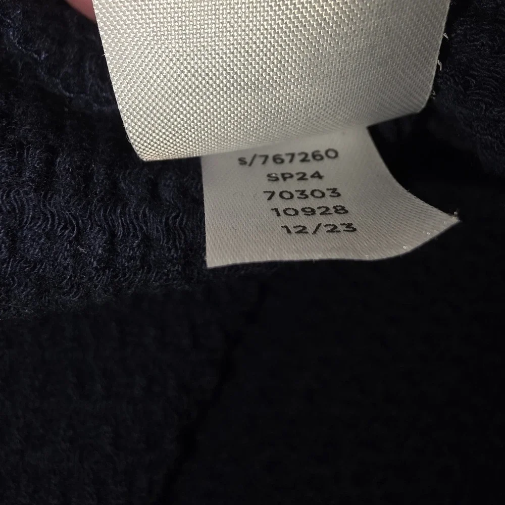 LOFT Navy Blue Seersucker Textured Twist Front Puff Sleeve Top‎ Women's Size L